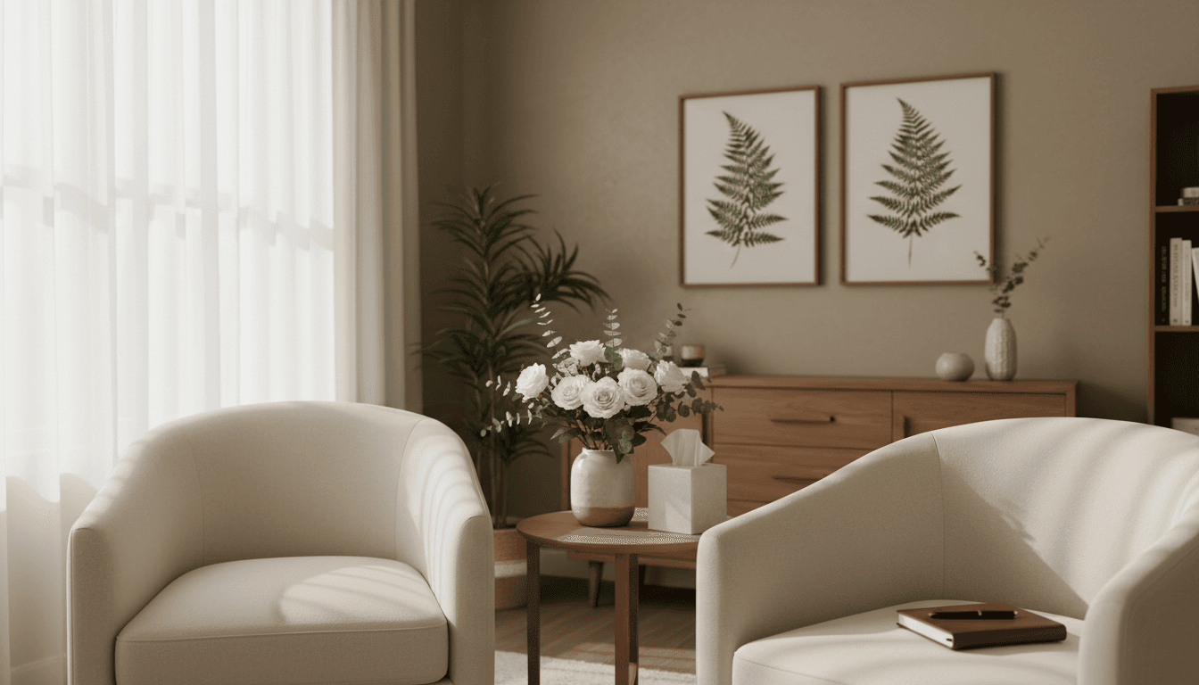Inviting psychotherapy office interior in Ajax with warm neutral tones